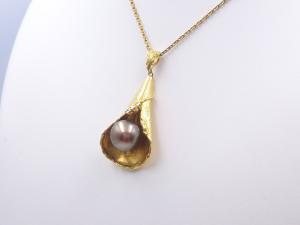 K18/750 パール 約10.7mm ダイヤ ネックレス 13.0g